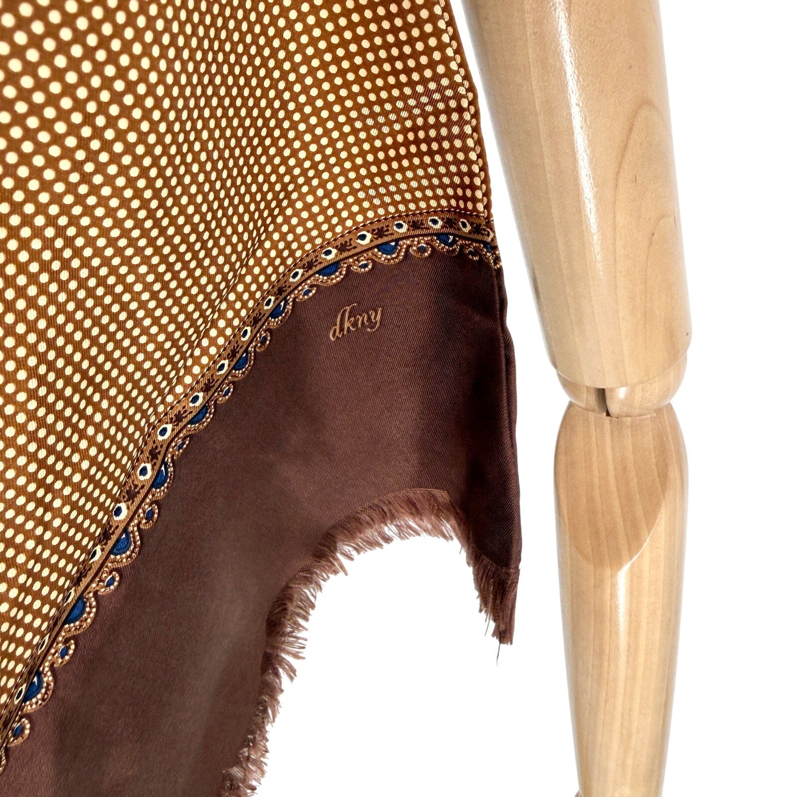 DKNY Brown 100% Silk Micro Polkadot Two Ply Neck Scarf
