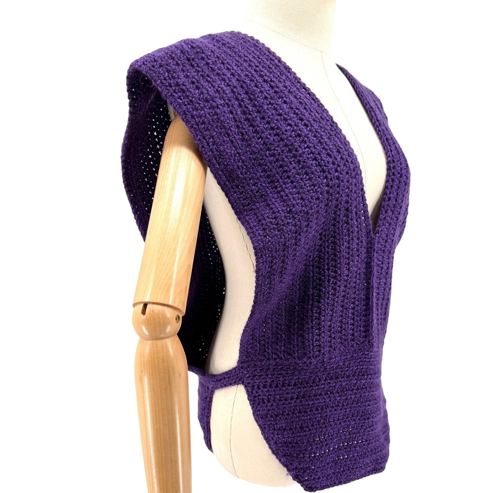 Vintage 80s Handmade Deep Purple Chunky Knit Open Side Sweater Vest