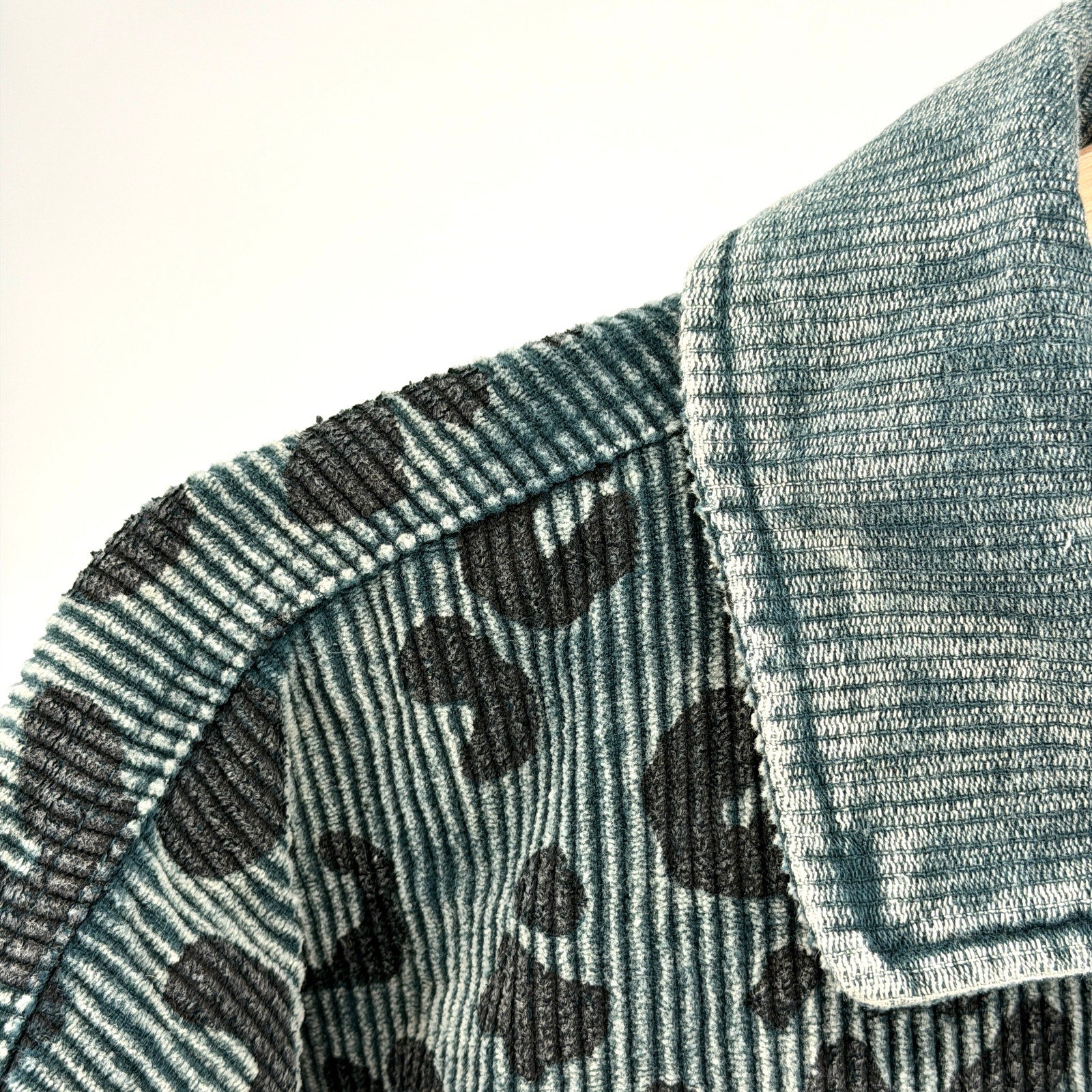 Bibi Vintage Washed Green Sage Corduroy Leopard Spot Button Down Shacket Jacket