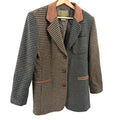 Vintage 90s JL Colebrook Tan Green Houndstooth Suede Trim Blazer