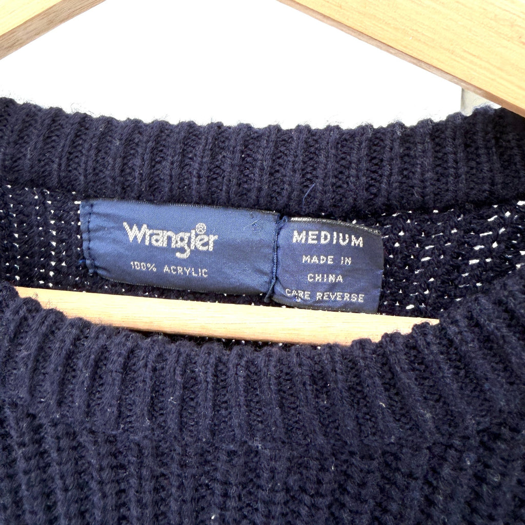 Vintage 90s Wrangler Navy Green Red Block Striped Graphic Knit Sweater