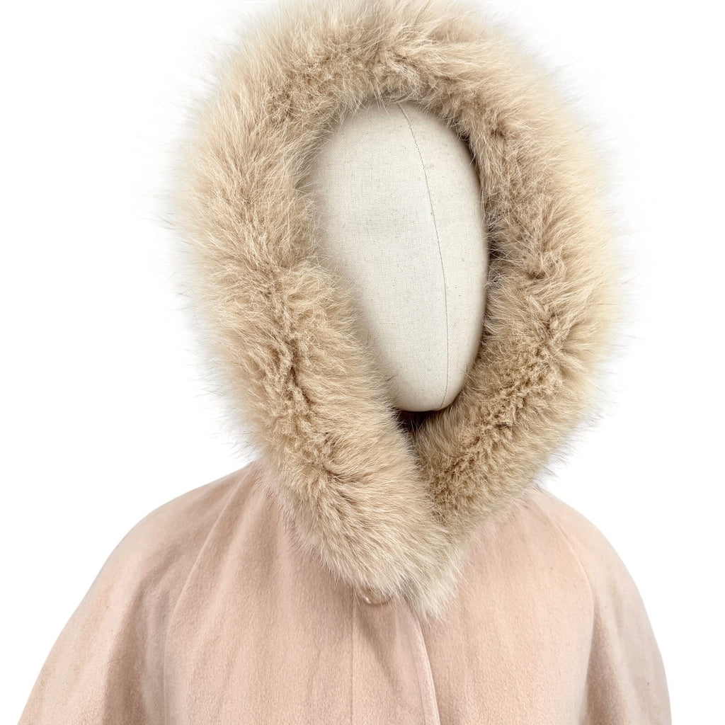 Vintage Y2K Kristen Blake Blush Pink Fox Fur Trim Hooded Coat
