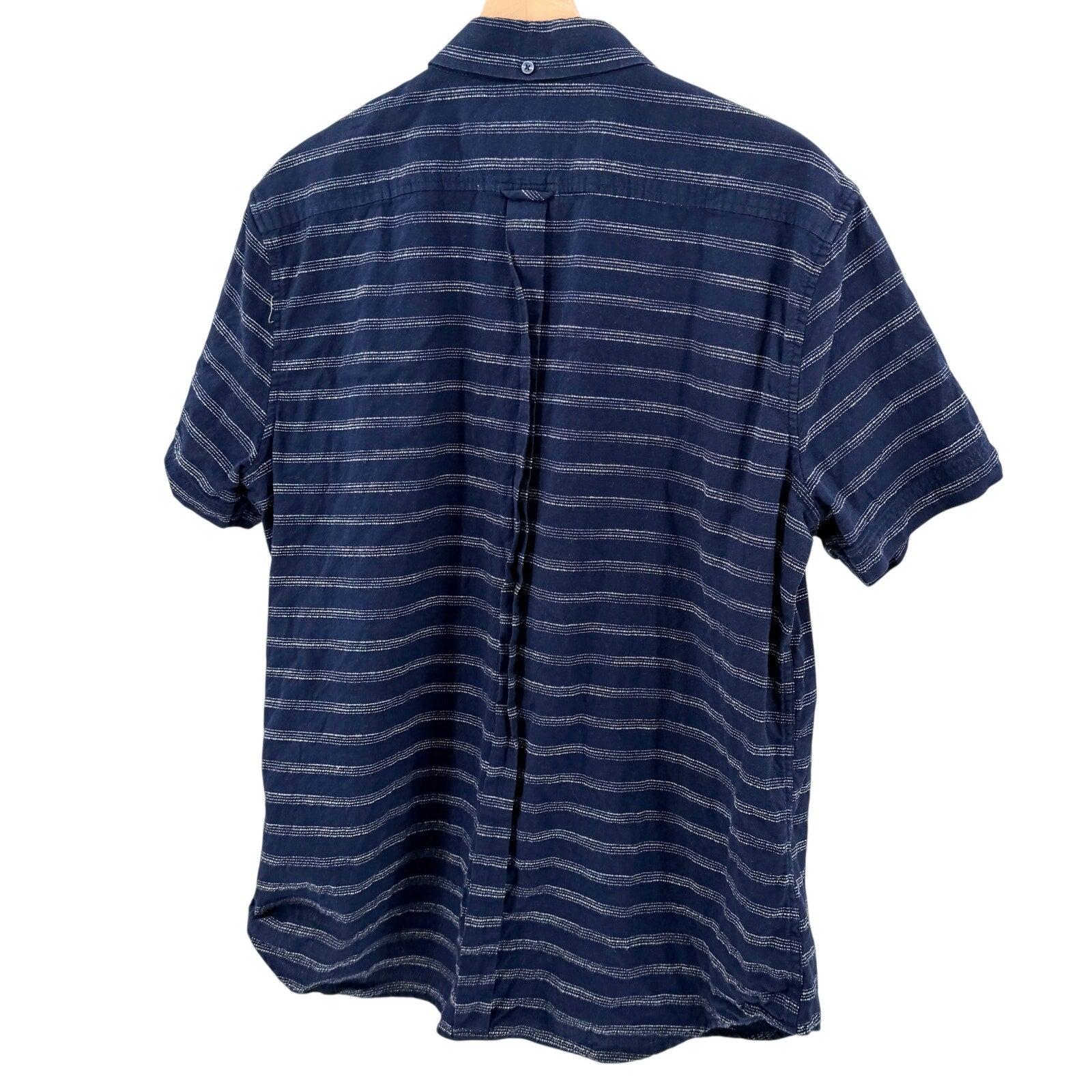 Ben Sherman Navy Blue White Stripe 100% Cotton Short Sleeve Button Down Shirt