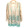 Antica Sartoria Beige Teal 100% Cotton Embroidered Lace Tunic Top