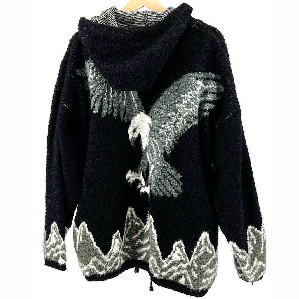 Ruminahui Black Gray 100% Wool Eagle Mountains Zip Hoodie Sweater