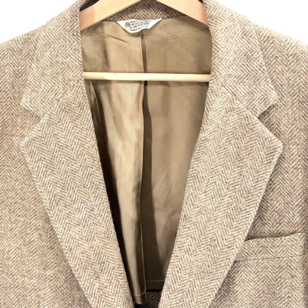 Vintage 80s Anderson Little Tan 100% Wool Herringbone Tweed Blazer Jacket