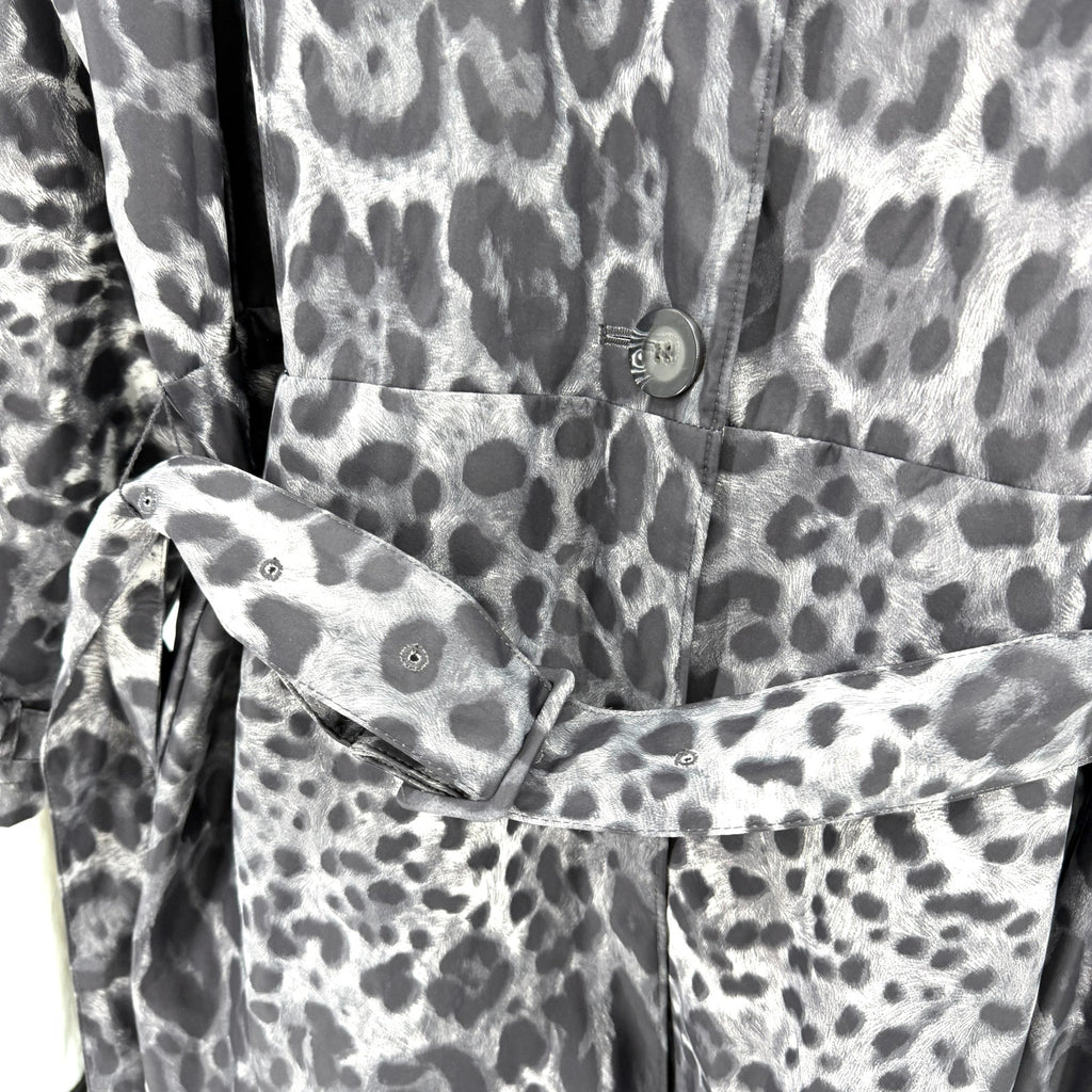 Dennis by Dennis Basso Gray White Leopard Print Trench Raincoat