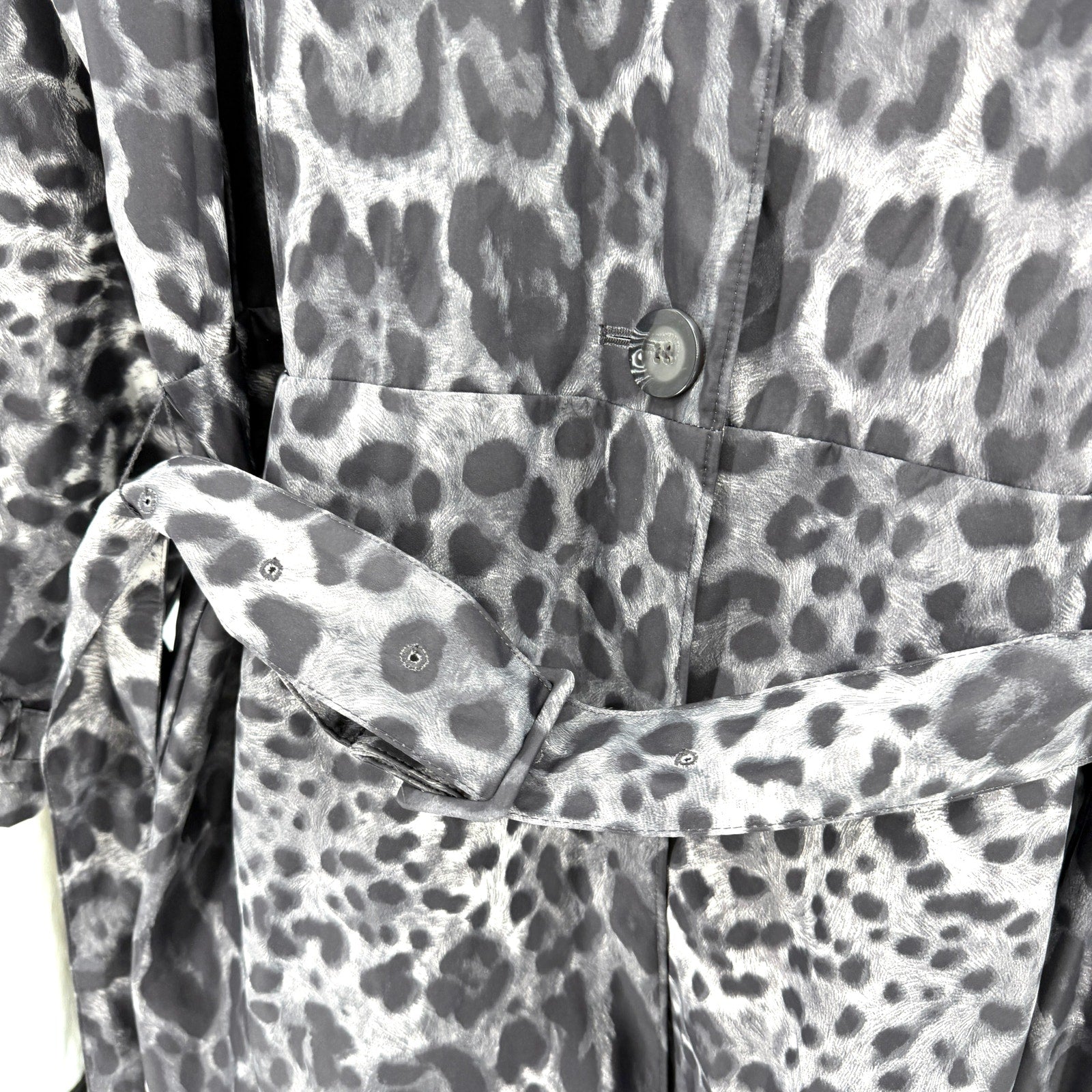 Dennis by Dennis Basso Gray White Leopard Print Trench Raincoat