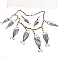 Vintage 90s Silver Brass Wire Fishing Swivel Fish Skeleton Charm Jewelry Set