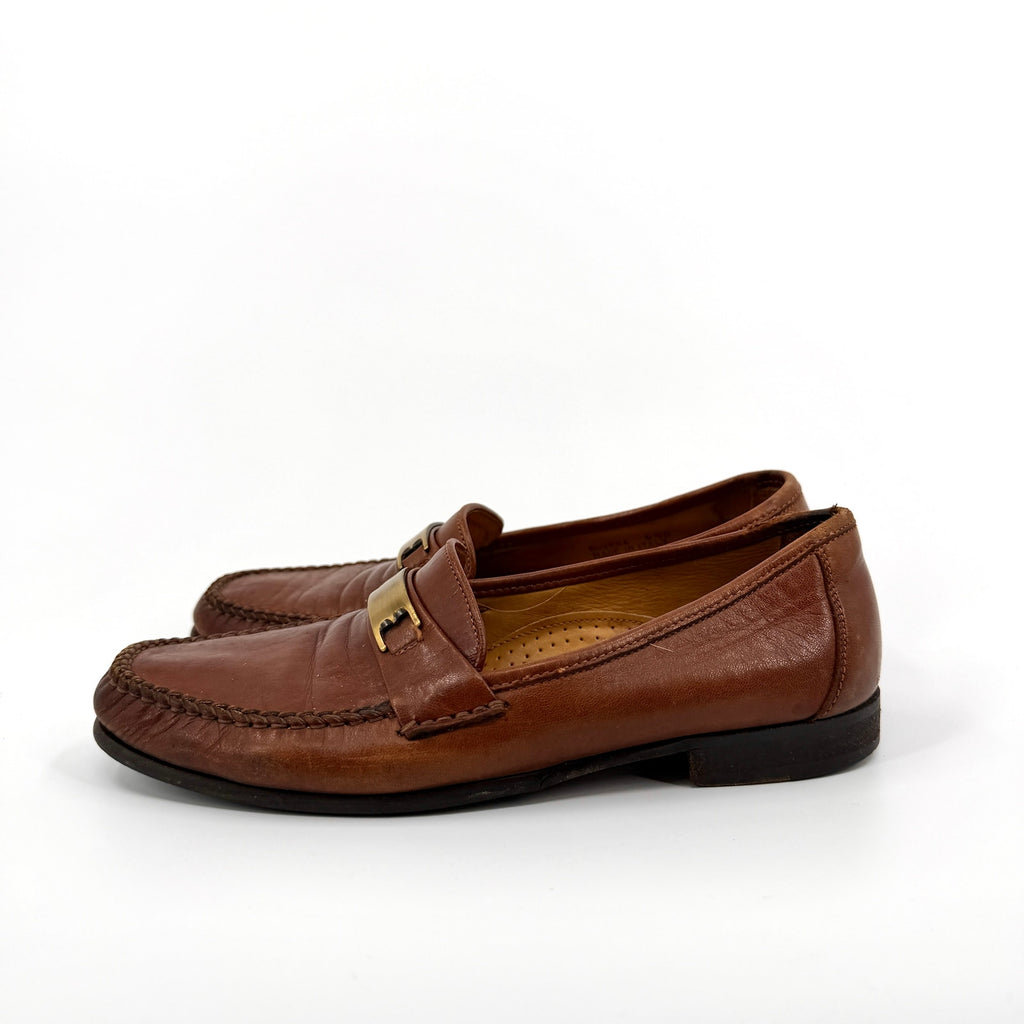 Vintage 80s Bally Italian Brown Leather Ruvera Gold Bit Loafers