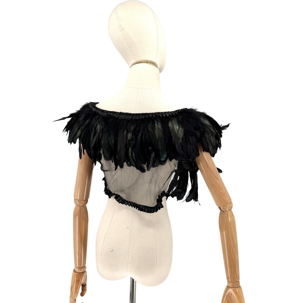 Be Wicked Black Genuine Feather Cropped Shrug Bolero Capelet
