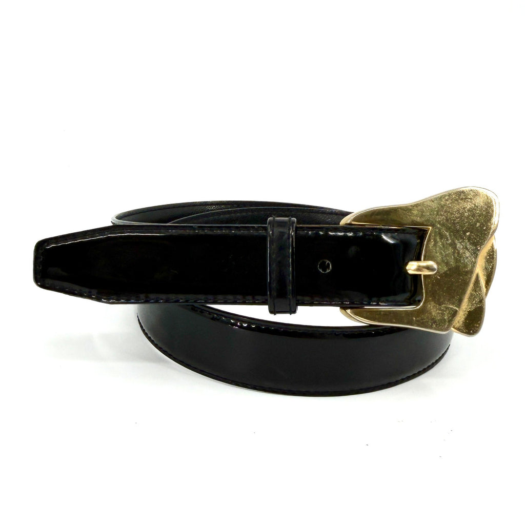Vintage 90s Magid Black Patent Leather Statement Buckle Belt