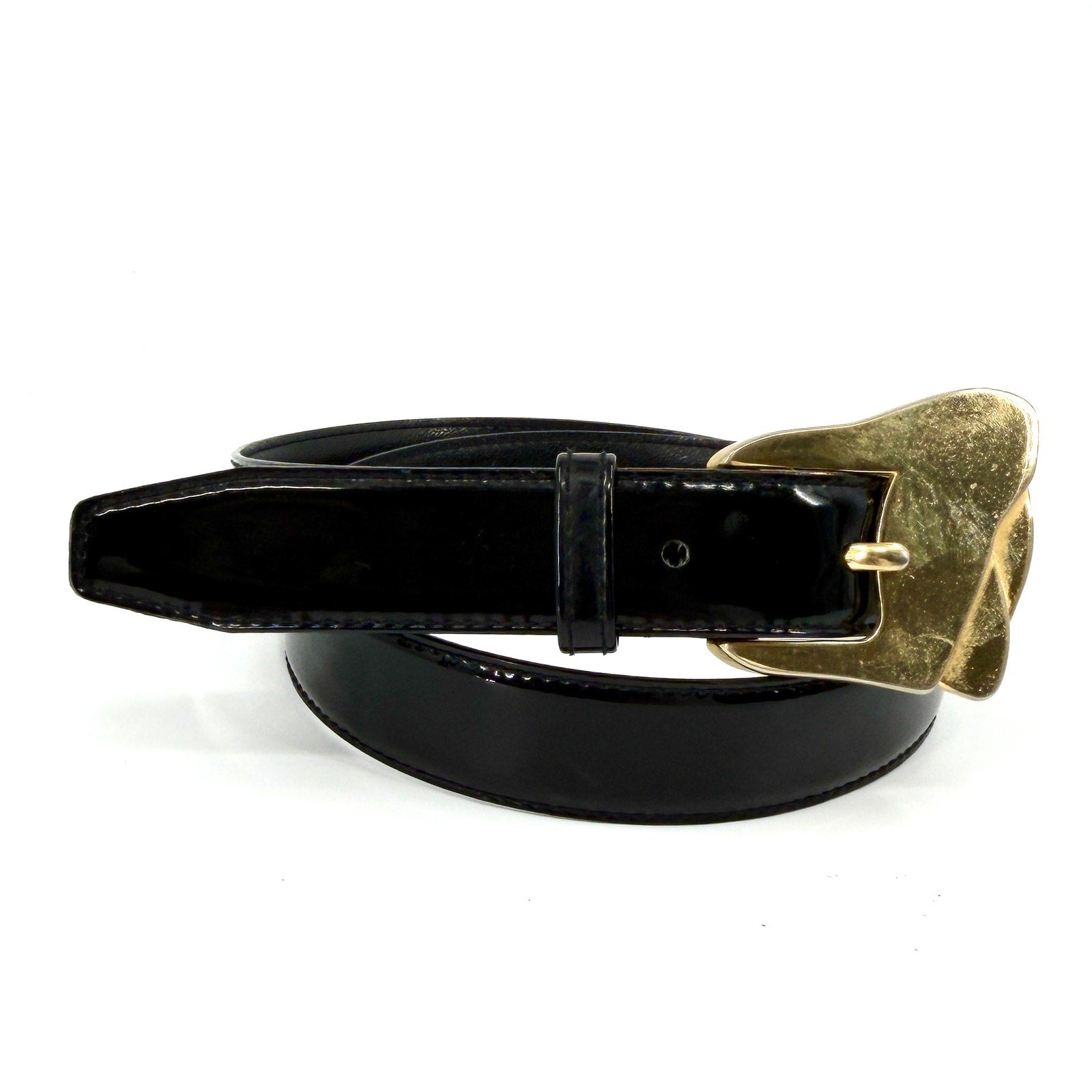 Vintage 90s Magid Black Patent Leather Statement Buckle Belt