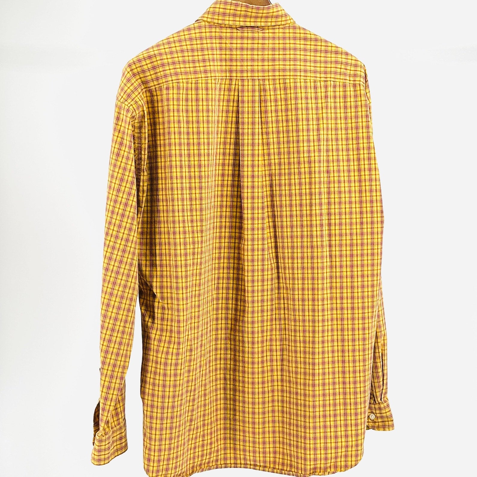 Vintage 90s Tommy Hilfiger Yellow Red Plaid Cotton Button-Down Shirt