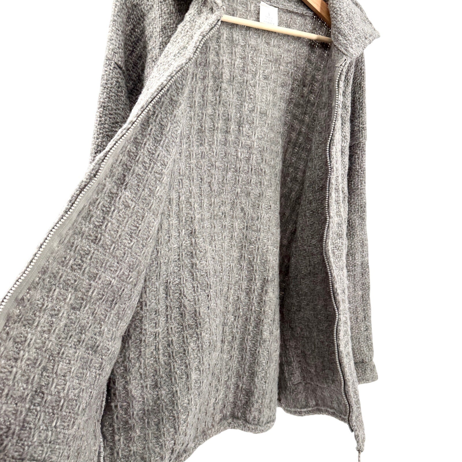 Inka Maki Gray 100% Wool Oversized Zip Front Cardigan Sweater