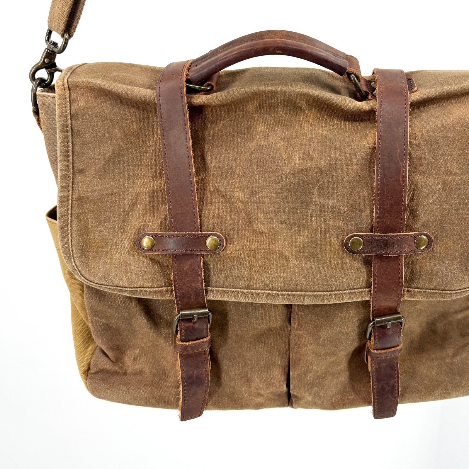 Newhey Brown Distressed Canvas Genuine Leather Straps Messenger Bag