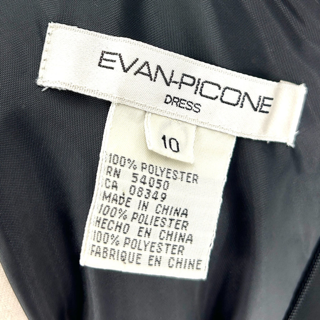 Vintage 90s Evan-Picone Black Beaded Satin Trim Cocktail Midi Dress