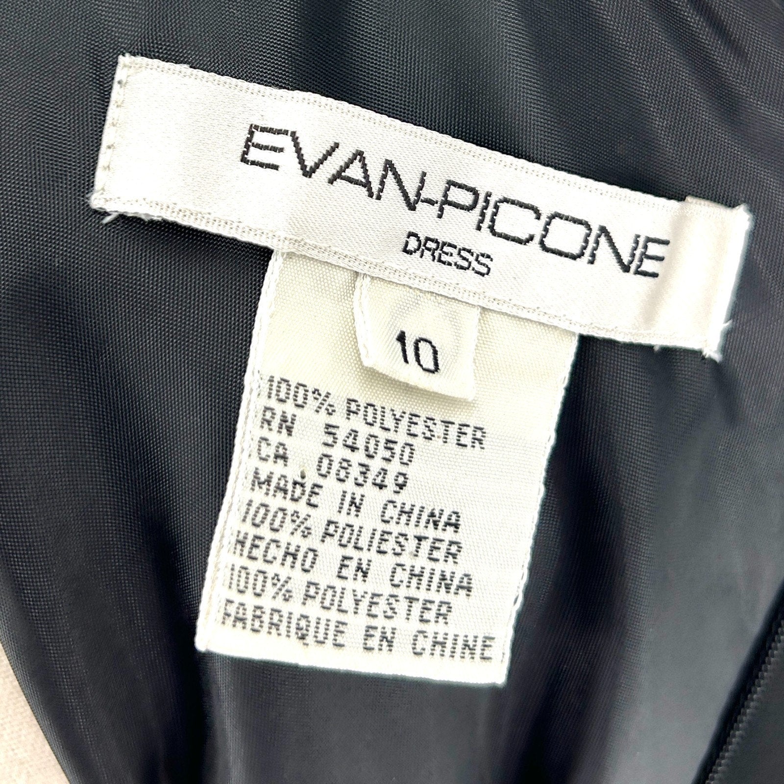 Vintage 90s Evan-Picone Black Beaded Satin Trim Cocktail Midi Dress
