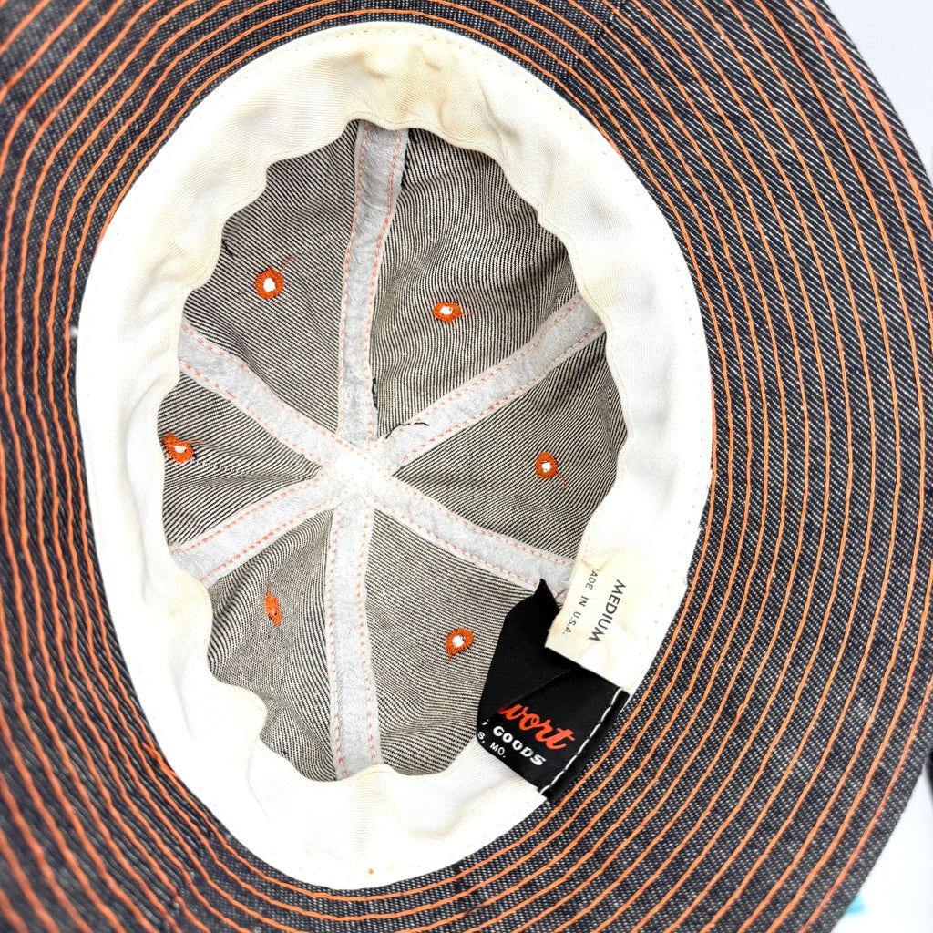 Vintage 80s Markwort Dark Blue Denim Orange Stitch Bucket Hat