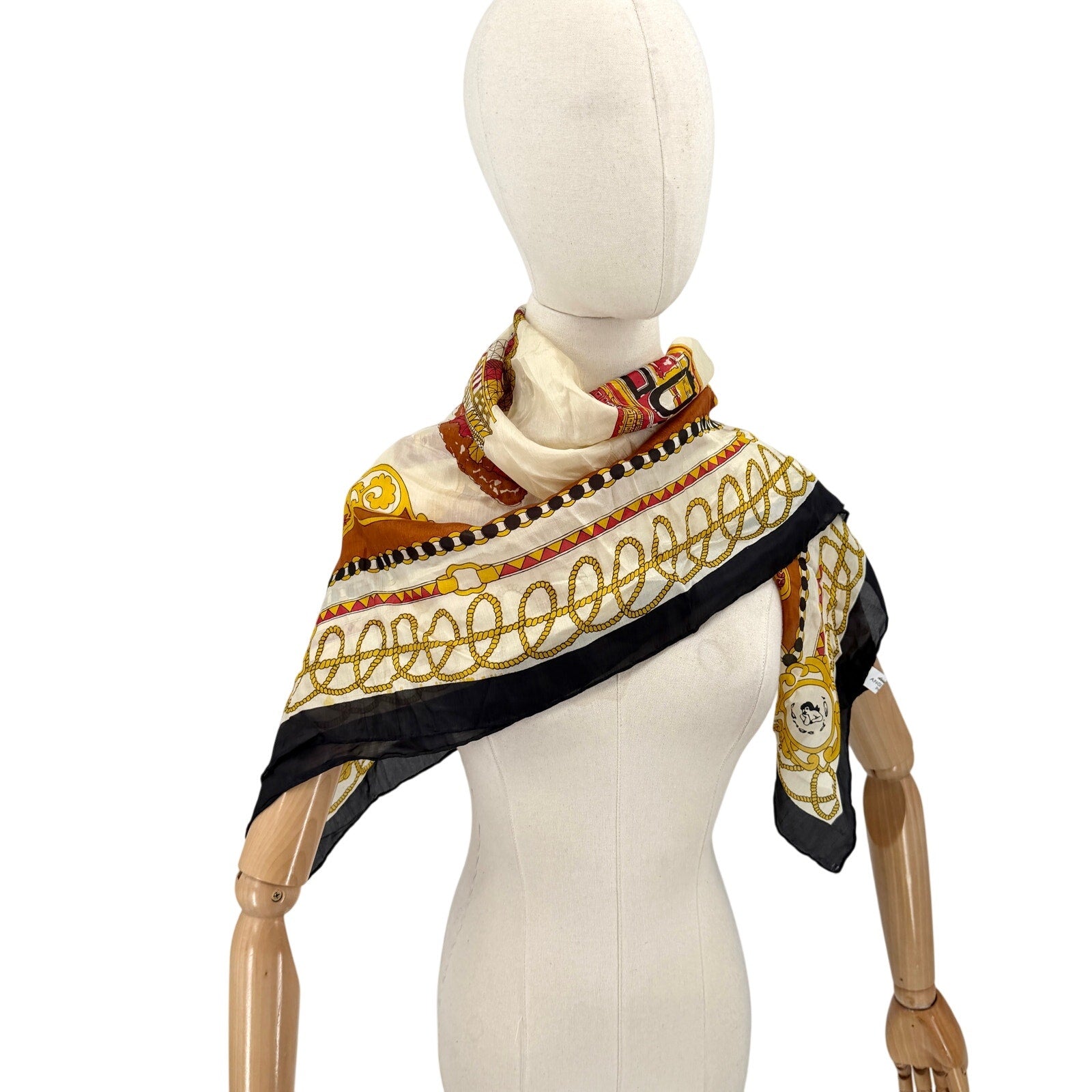 Vintage 80s Ange D'Or de Paris Cream 100% Silk Eiffel Tower Scarf