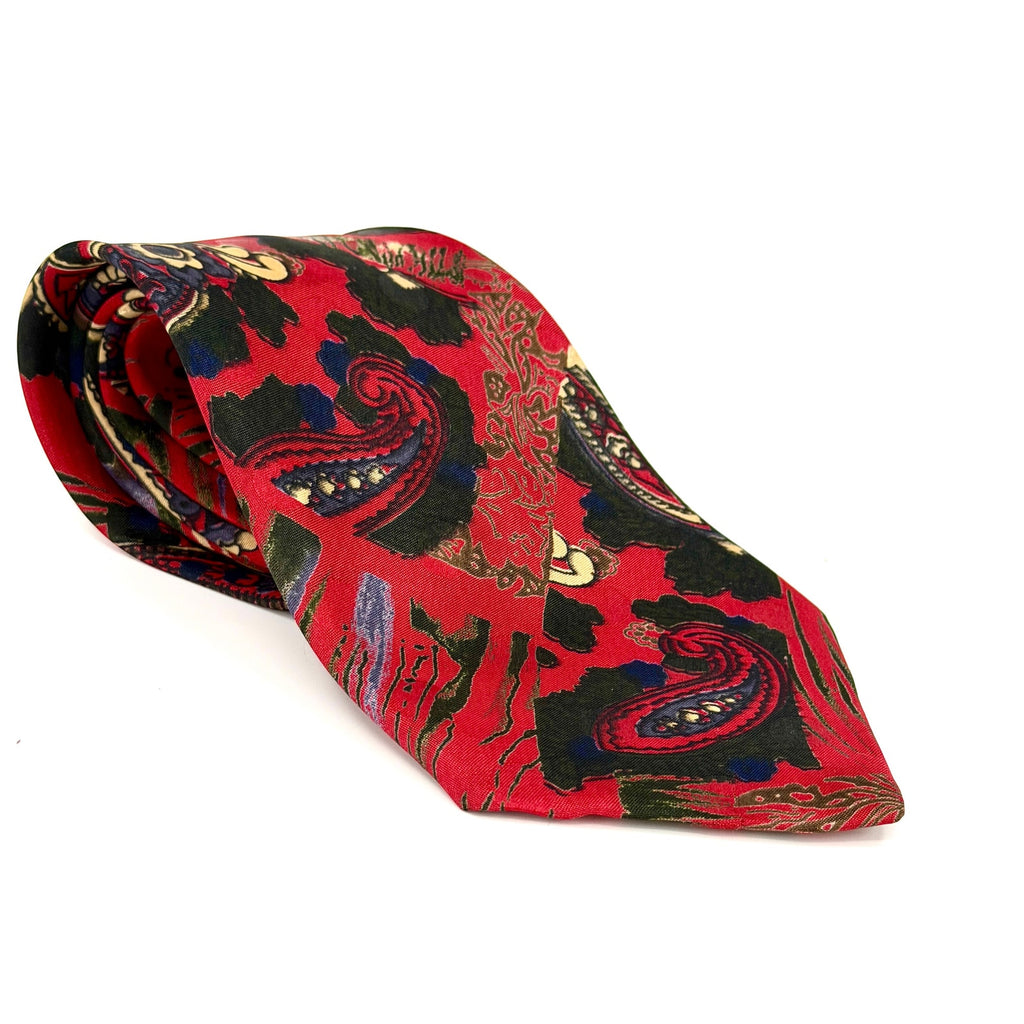 Vintage 90s Red Blue Paisley Patchwork Necktie