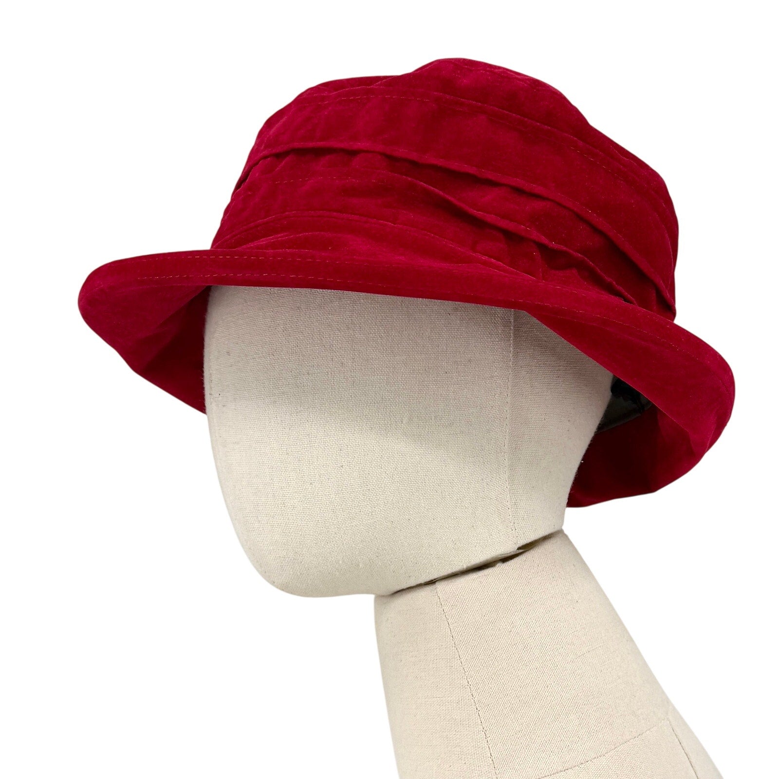 Vintage 90s Peak And Brim Red Velvet Boho Structured Adjustable Bucket Hat