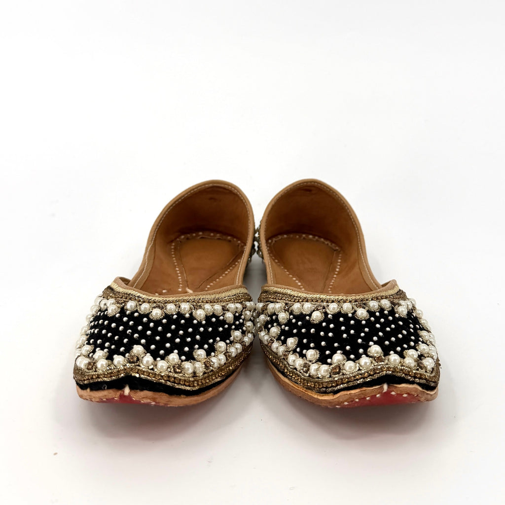 Black Velvet Genuine Leather Embellished Jutti Flats