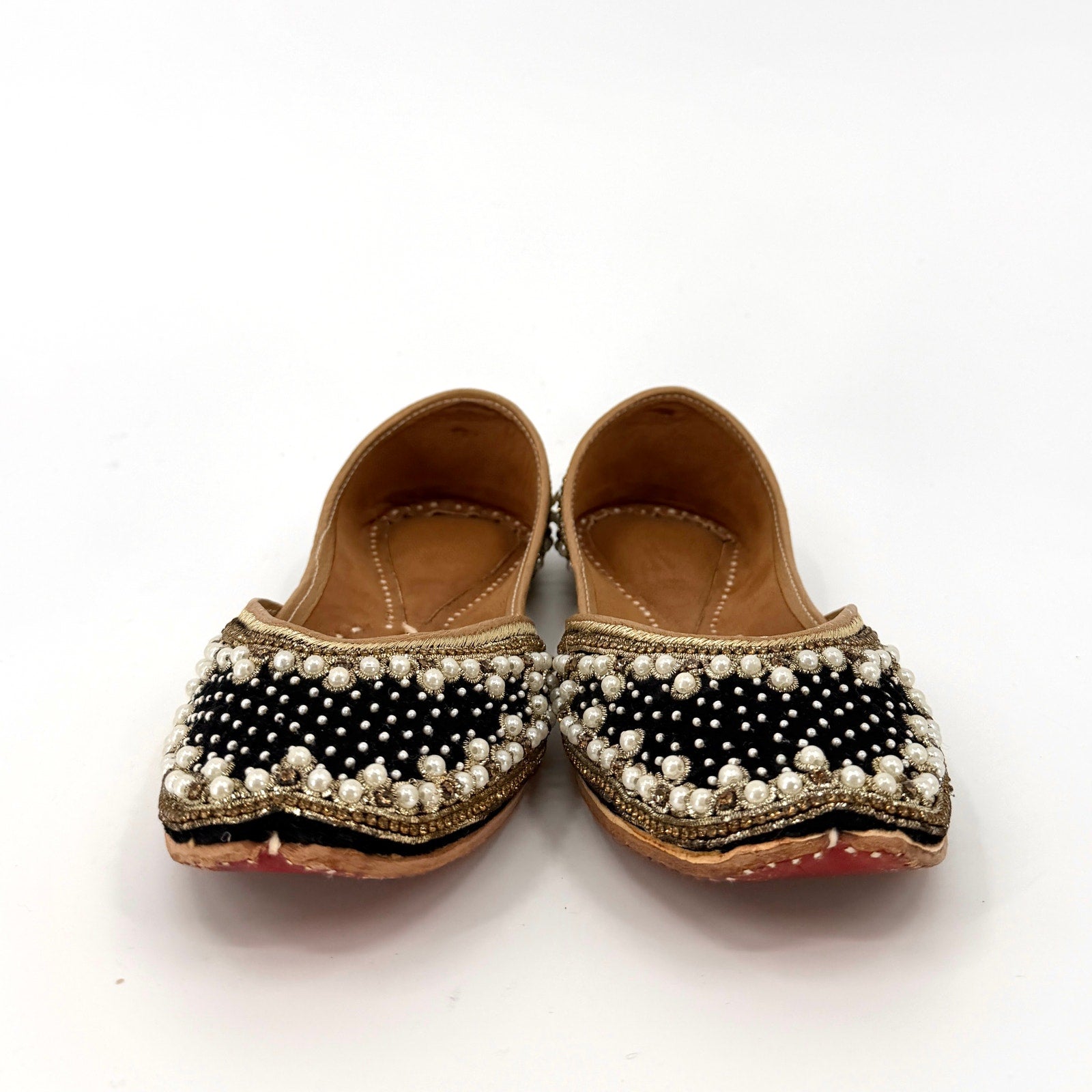 Black Velvet Genuine Leather Embellished Jutti Flats