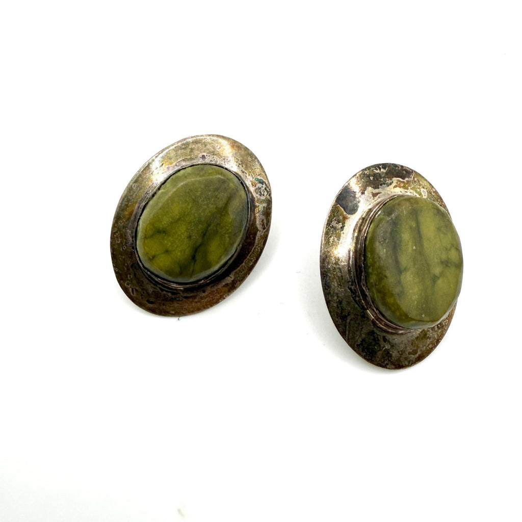 Vintage 80s Sensa Eustace Zuni Artist Signed Sterling Silver Serpentine Studs