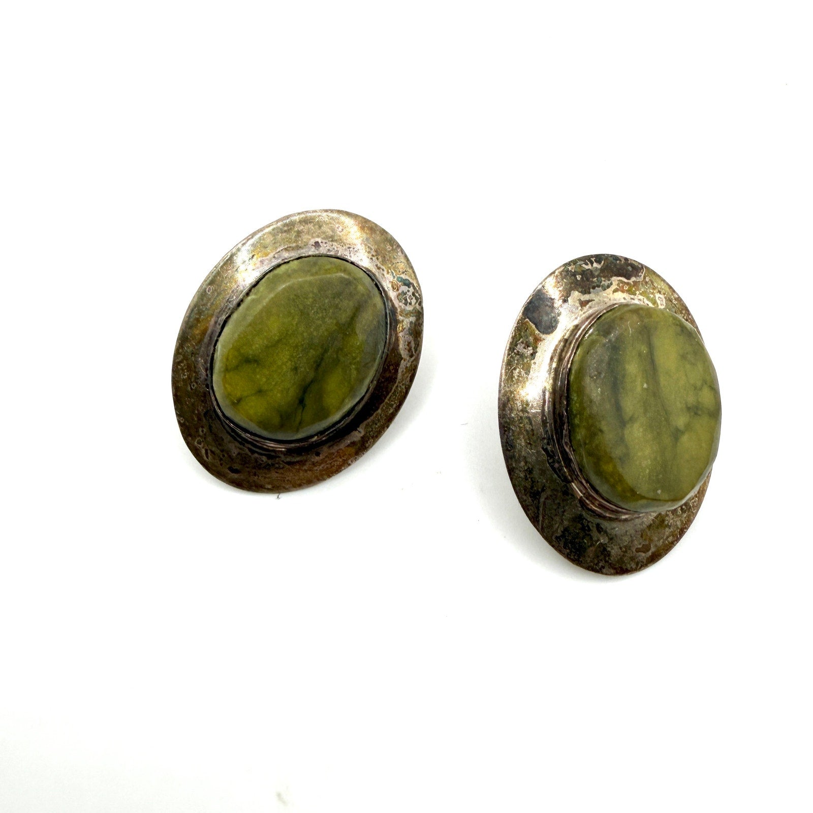 Vintage 80s Sensa Eustace Zuni Artist Signed Sterling Silver Serpentine Studs