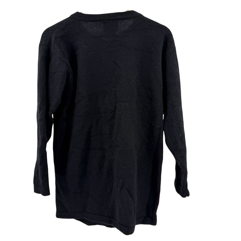 Vintage 90s Laura Ashley Black 100% Wool Ornate Button Long Cardigan Sweater