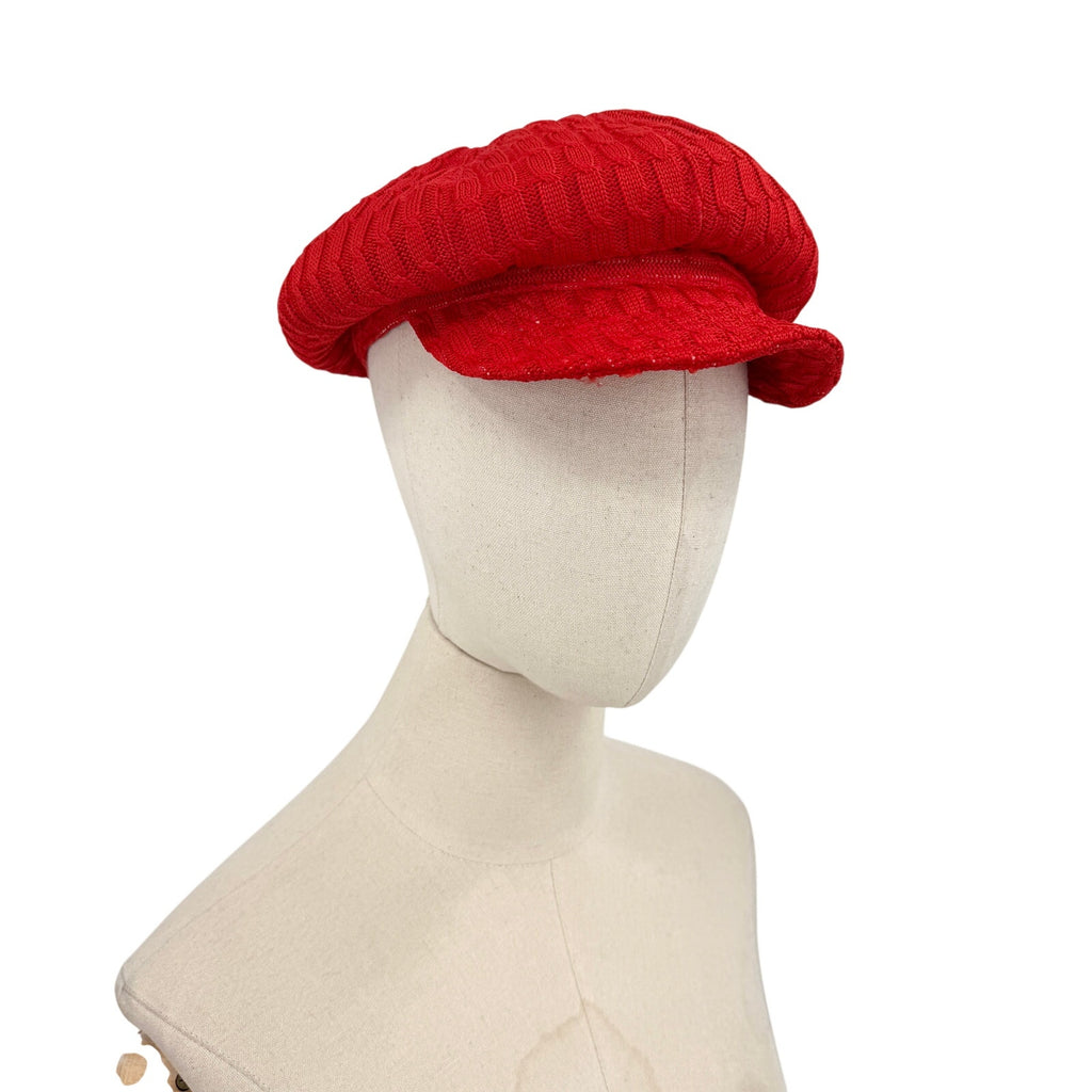 San Diego Hat Co. Retro Mod Red Cable Knit Newsboy Cap
