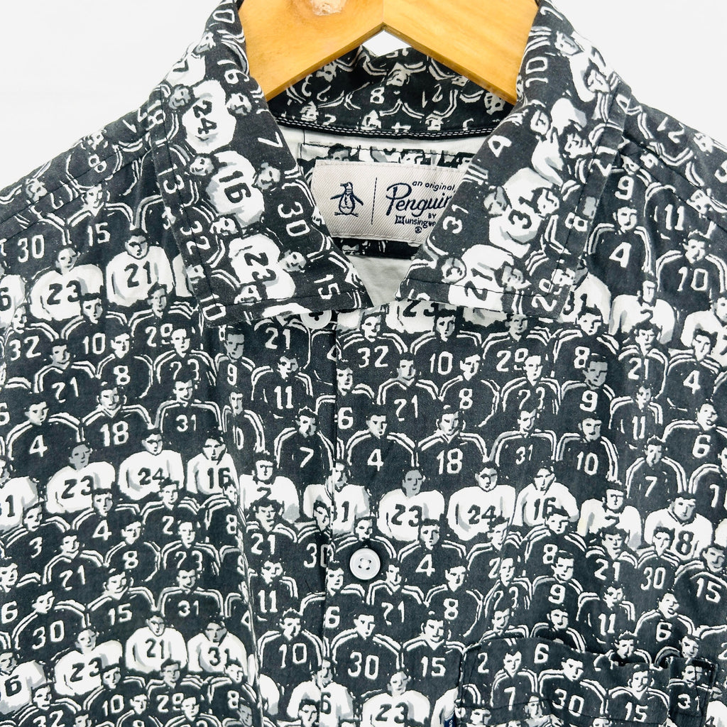 Original Penguin Black White Cotton Viscose Graphic Football Print Shirt