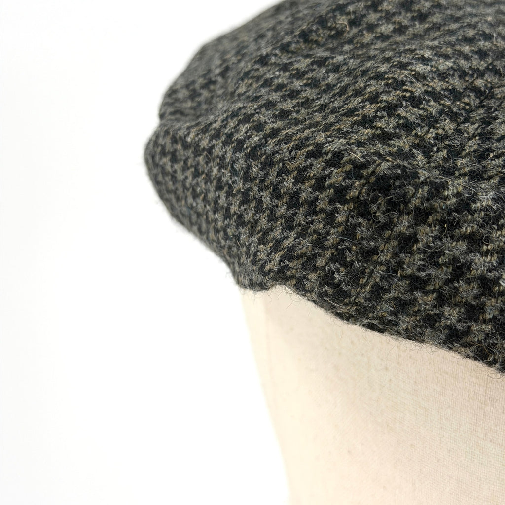 Vintage 90s Perry Ellis Portfolio Grey Black Houndstooth 100% Wool Newsboy Hat