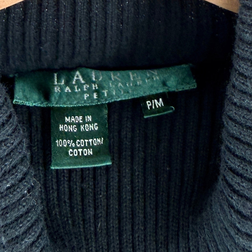 Vintage 90s Ralph Lauren Black 100% Cotton Ribbed Minimalist Turtleneck