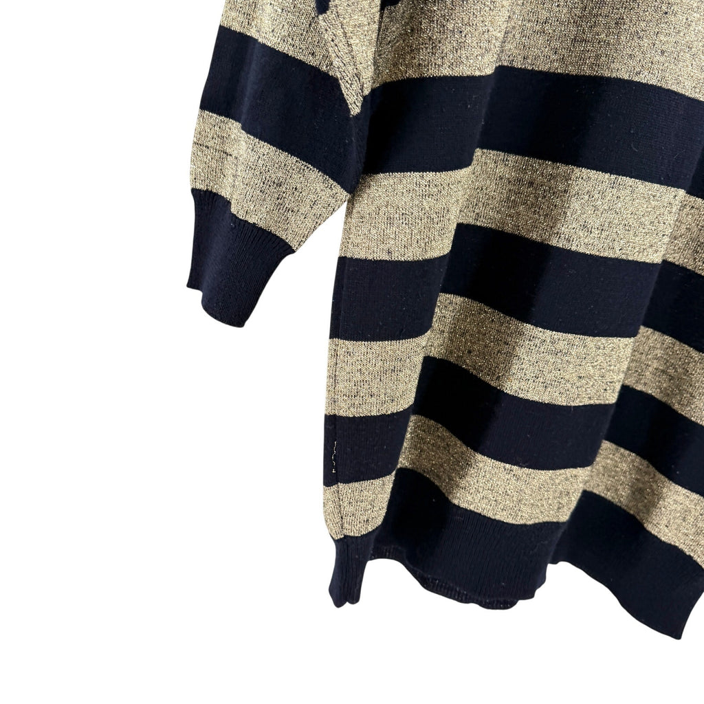Vintage 80s Christine Thomson Black Gold Stripe Oversized Sweater