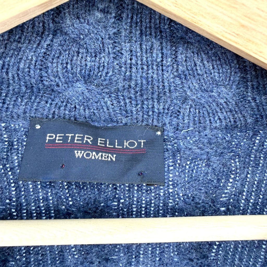Vintage 90s Peter Elliott Indigo Blue 100% Cashmere Collared Cardigan Sweater