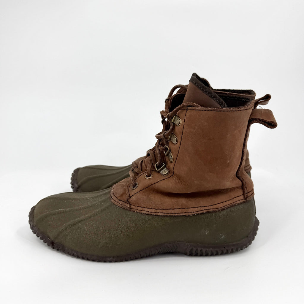 Vintage 90s J.Crew Brown Olive Leather Duck Base Lace Up Snow Boots