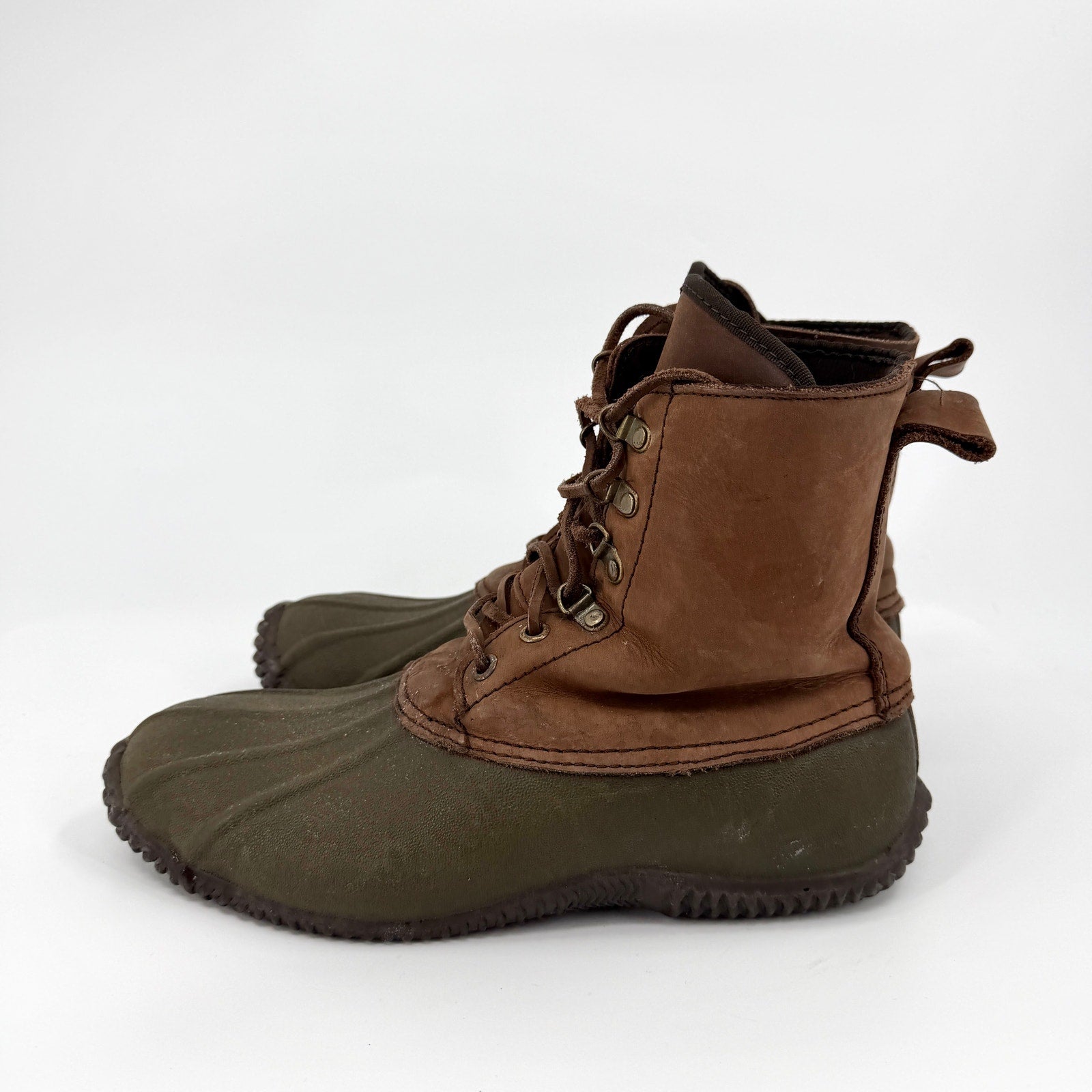Vintage 90s J.Crew Brown Olive Leather Duck Base Lace Up Snow Boots
