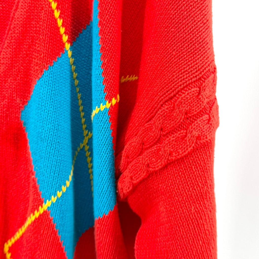Vintage 90s Dockers Red 100% Cotton Oversized Argyle Cardigan Sweater