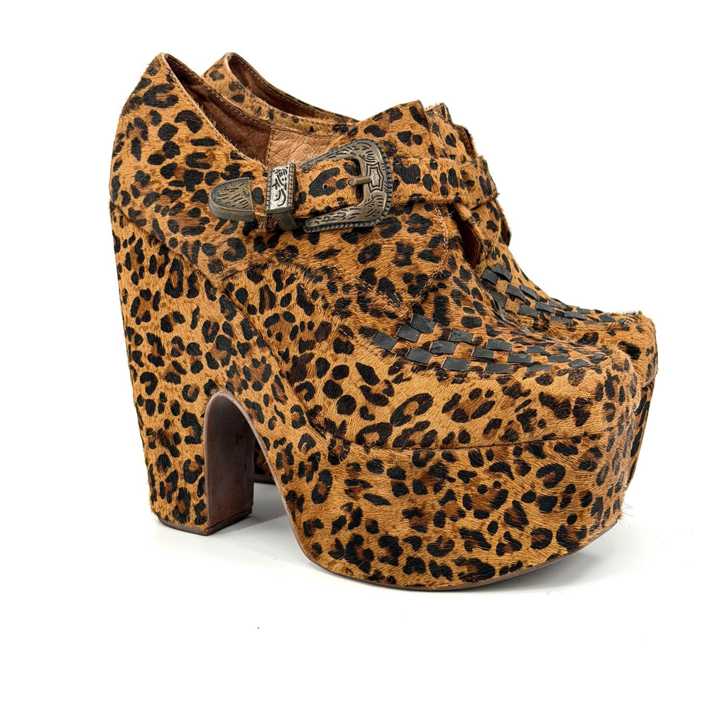 Jeffrey Campbell Leopard Genuine Leather Western Buckle Platform Loafers