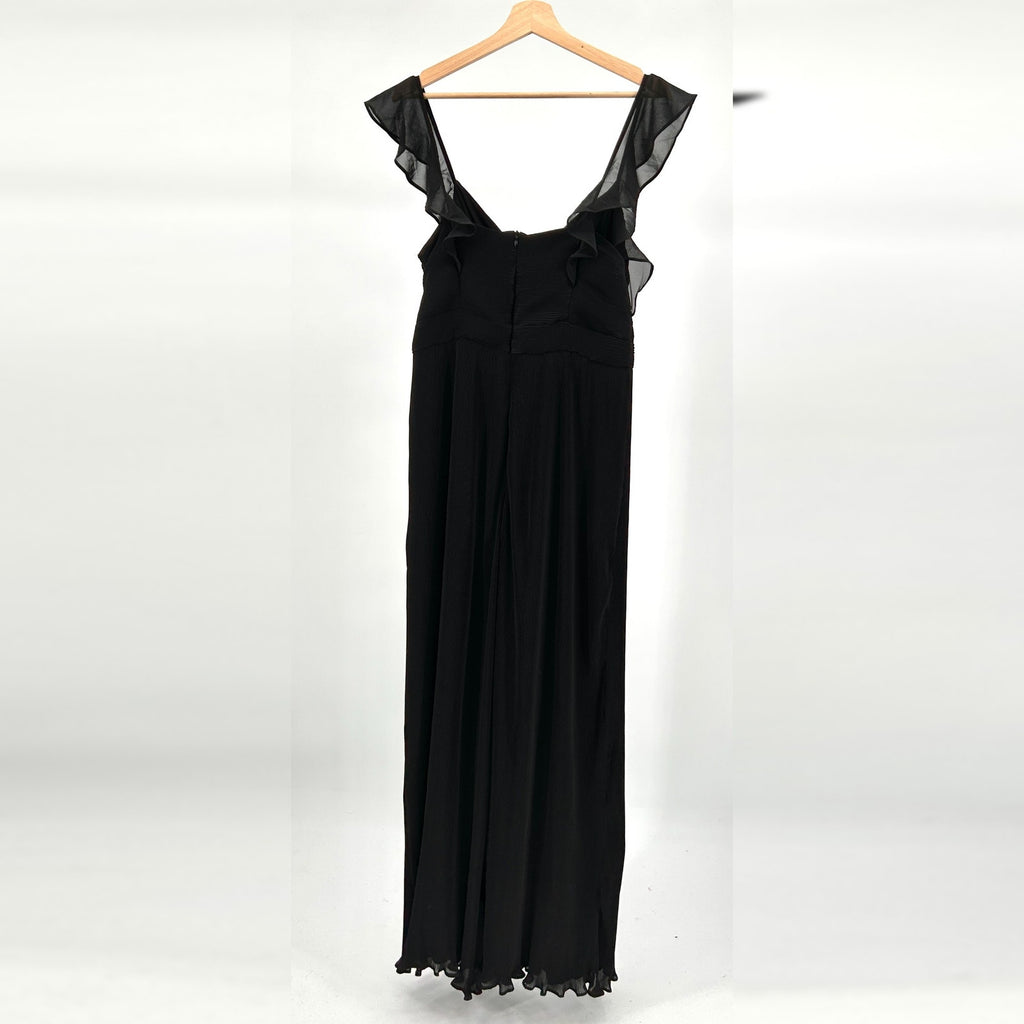 New ASTR The Label Black Chiffon Micro Pleat Ruffle Sleeve Wide Leg Jumpsuit