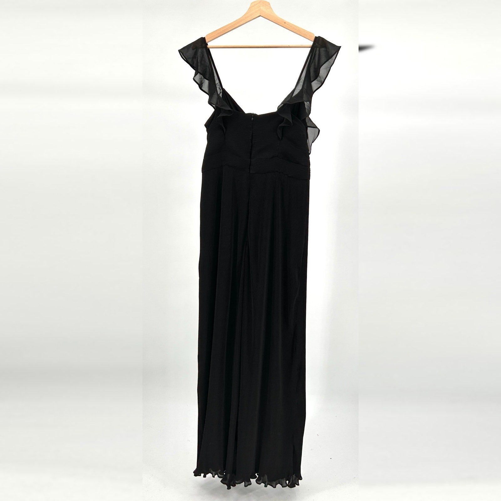 New ASTR The Label Black Chiffon Micro Pleat Ruffle Sleeve Wide Leg Jumpsuit