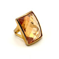 Vintage 1970s Honey Amber Faceted Crystal Architectural Cocktail Ring
