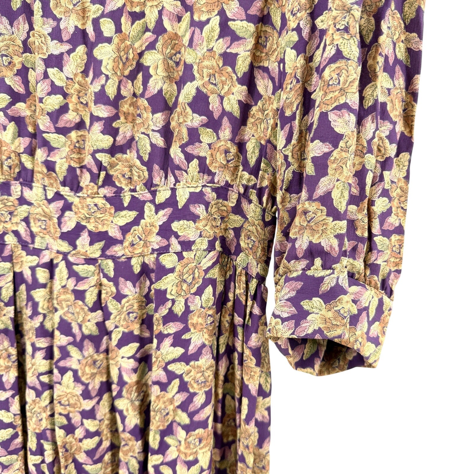 Vintage 90s Karin Stevens Purple Rayon Romantic Cottagecore Midi Dress
