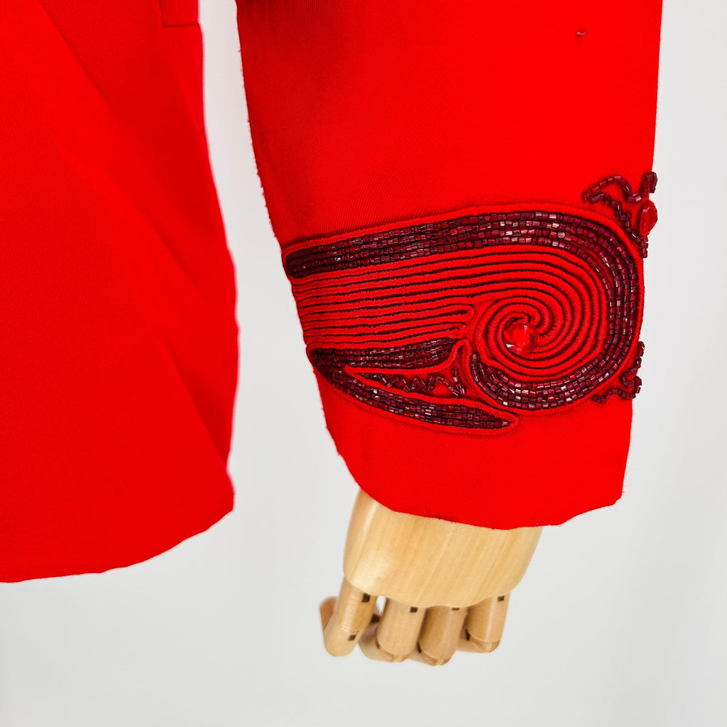 Vintage 80s Chancele Red Beaded 100% Linen Embellished Blazer