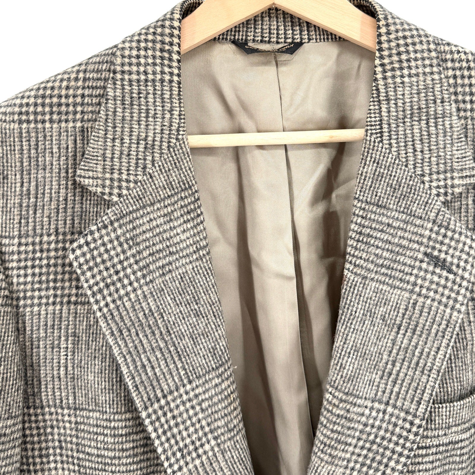 Vintage 80s Bill Blass Beige Black Plaid 100% Camel Hair Preppy Blazer