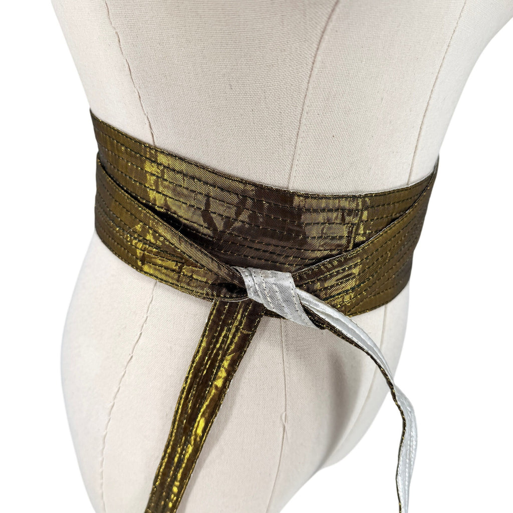 Vintage 80s Gold Silver Stitched Iridescent Reversible Sash Belt