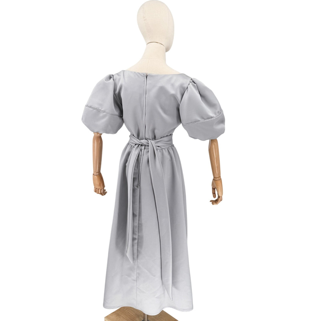 Vintage 80s John Powell Carriage House Silver Beaded Puff Sleeve Dress