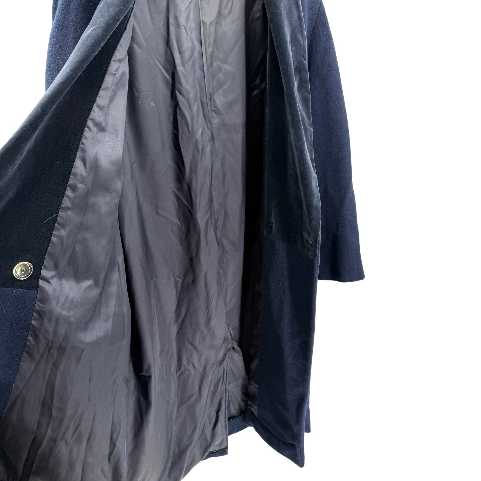 Vintage 80s Karen Navy Blue 100% Wool Velvet Double Breasted Overcoat Jacket